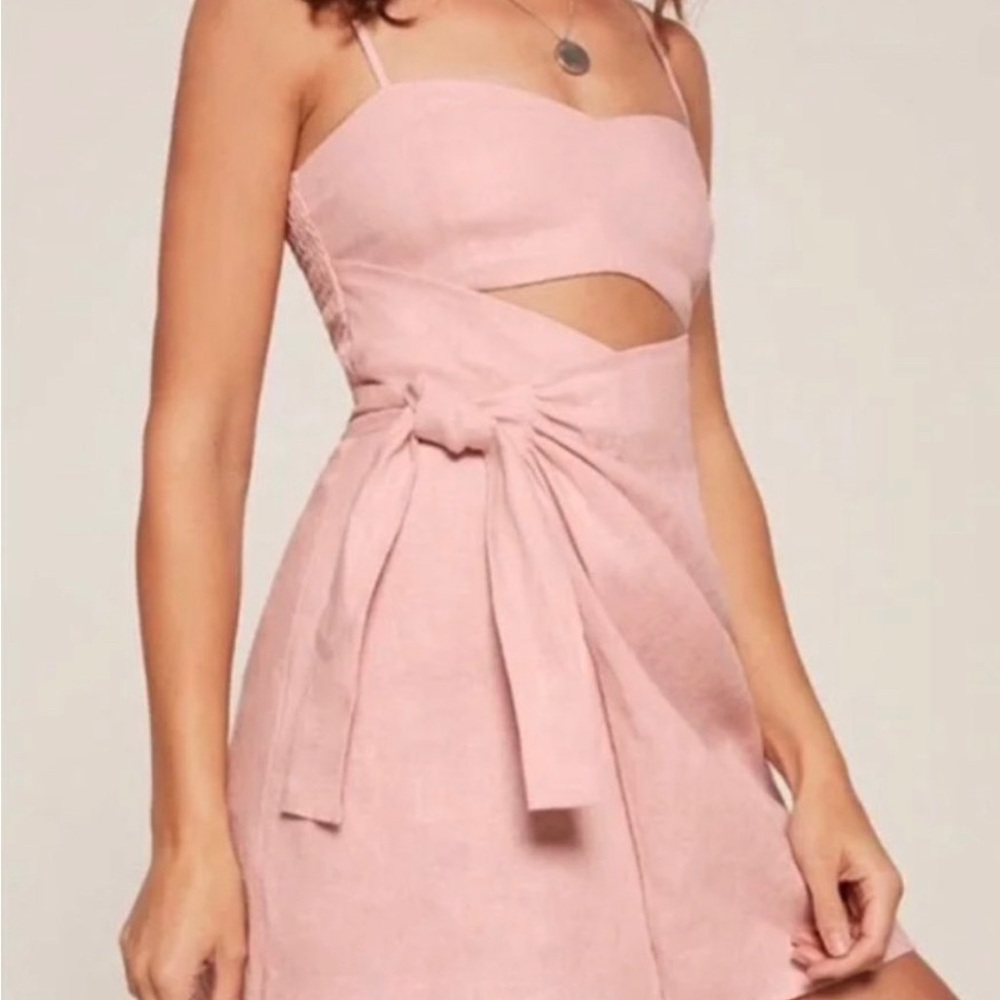 REFORMATION × Revolve Blush pink linen wrap cut out linen mini dress